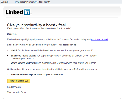 LinkedIn Premium Upgrade Offer 2011