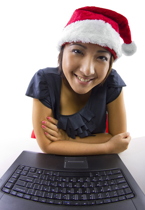 woman in santa hat